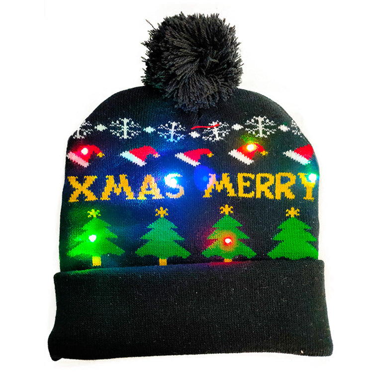 LED Christmas Hat Sweater Knitted Beanie Christmas Light Up