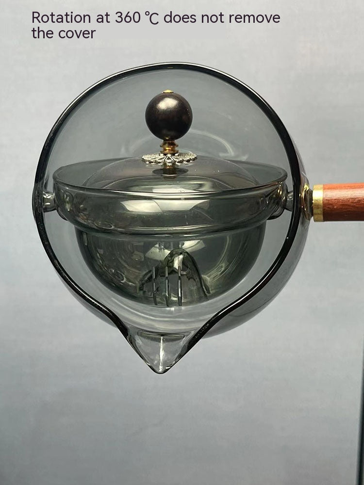Semi-automatic Rotary Heat-resistant Glass Teapot Lazy Tea Making With Infuser And Wooden Handle
