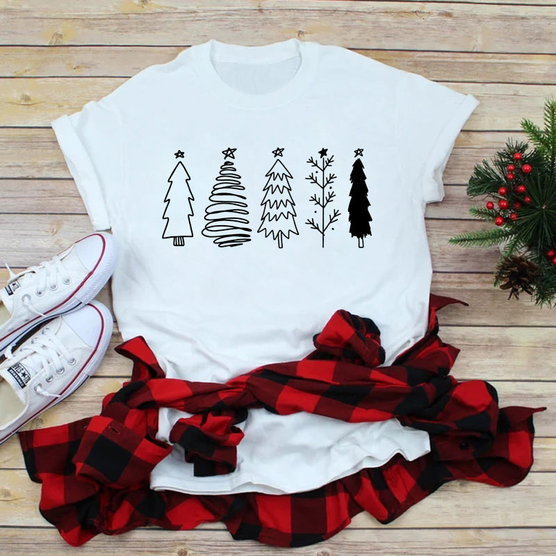Foreign Trade Christmas Tree T-shirt Men And Women Red