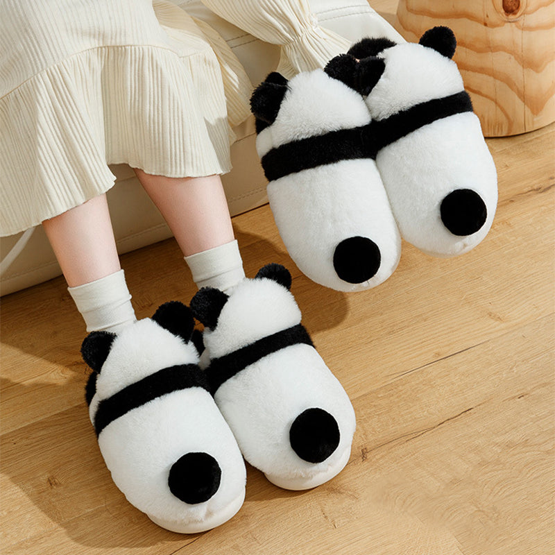Cute Panda Shoes Winter Plush Slippers Women Warm Cartoon House Shoes Indoor Home