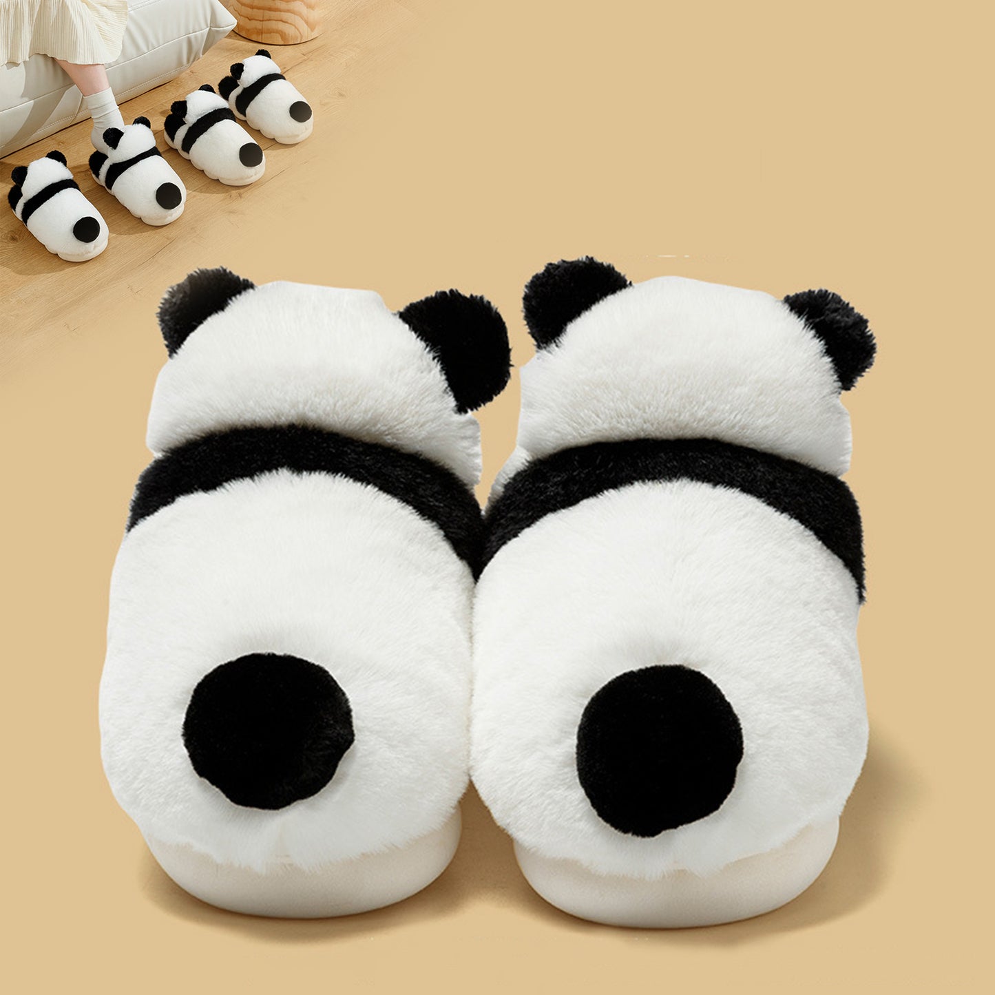 Cute Panda Shoes Winter Plush Slippers Women Warm Cartoon House Shoes Indoor Home