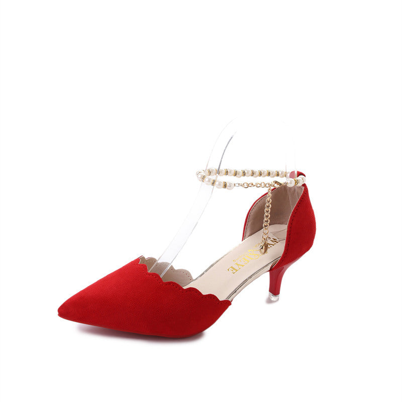2023 New Type Of High Heels, Sharp, Sharp, Snap Chain And Shallowly Grind Noodles Women's Sandals