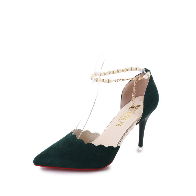 2023 New Type Of High Heels, Sharp, Sharp, Snap Chain And Shallowly Grind Noodles Women's Sandals