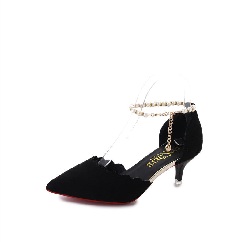 2023 New Type Of High Heels, Sharp, Sharp, Snap Chain And Shallowly Grind Noodles Women's Sandals