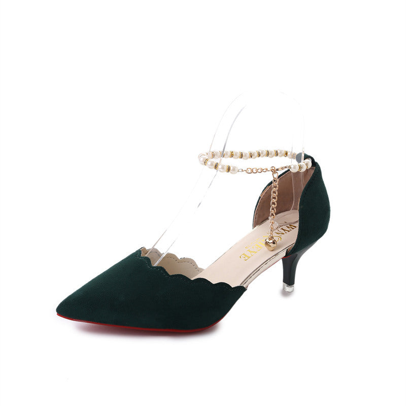 2023 New Type Of High Heels, Sharp, Sharp, Snap Chain And Shallowly Grind Noodles Women's Sandals