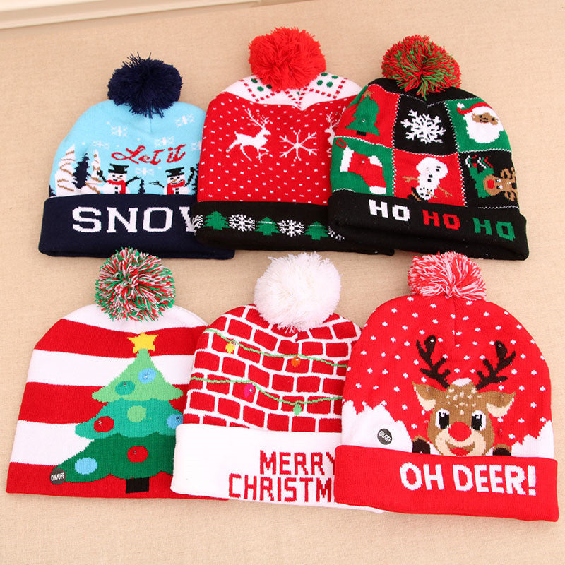 LED Christmas Hat Sweater Knitted Beanie Christmas Light Up