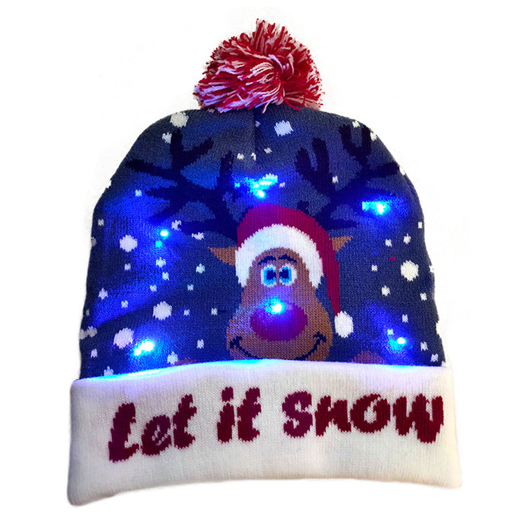 LED Christmas Hat Sweater Knitted Beanie Christmas Light Up