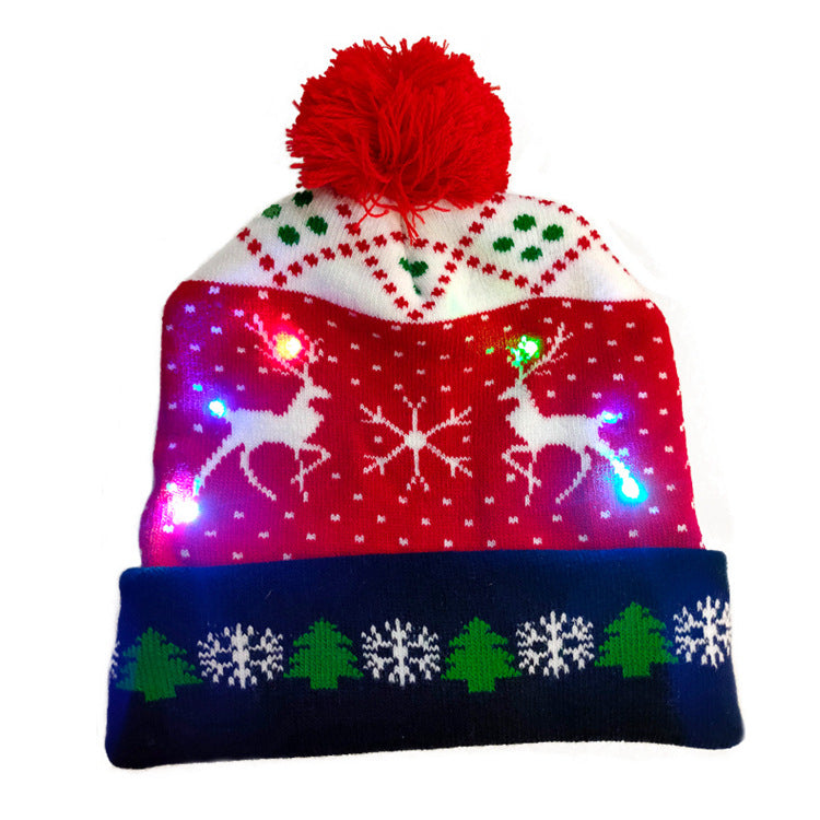 LED Christmas Hat Sweater Knitted Beanie Christmas Light Up