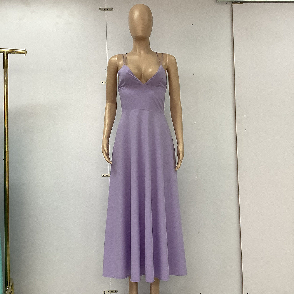 Sexy V-neck Suspender Dress Summer Fashion A-Line