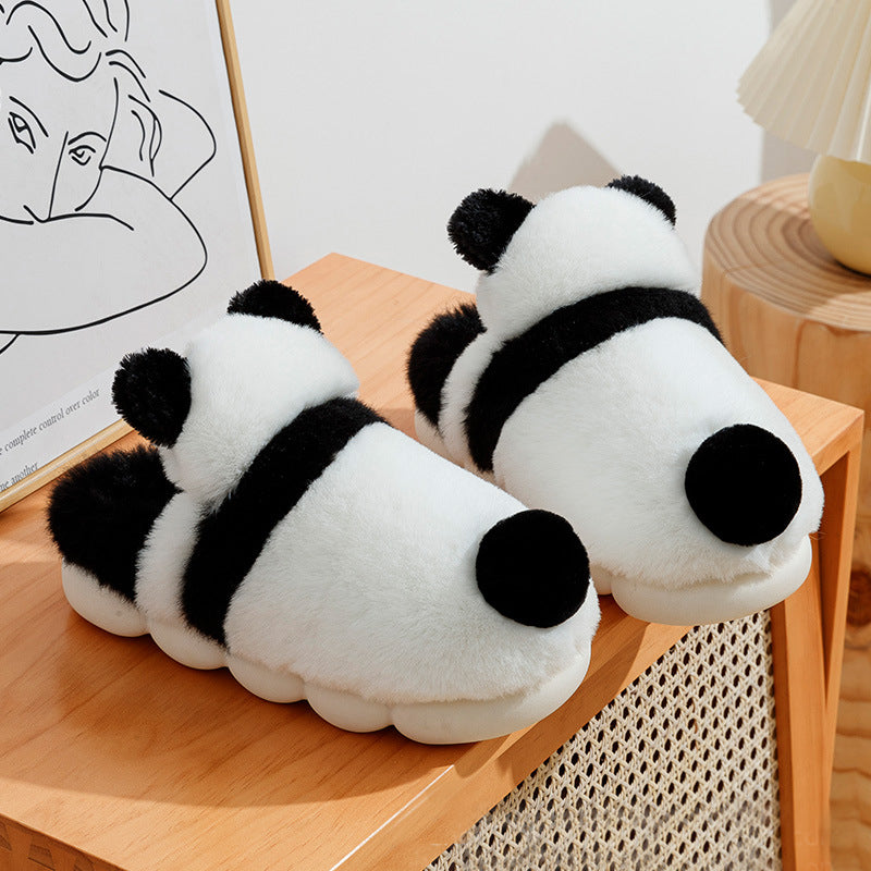 Cute Panda Shoes Winter Plush Slippers Women Warm Cartoon House Shoes Indoor Home