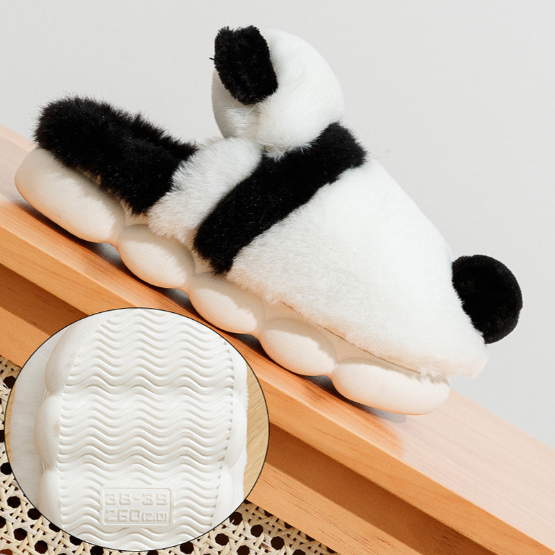 Cute Panda Shoes Winter Plush Slippers Women Warm Cartoon House Shoes Indoor Home