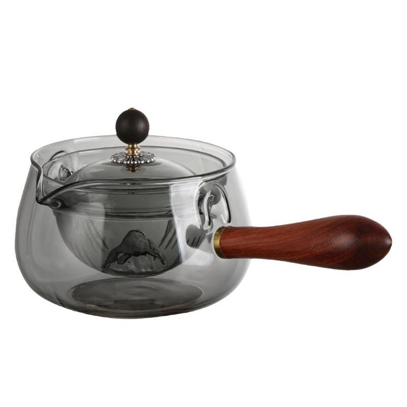 Semi-automatic Rotary Heat-resistant Glass Teapot Lazy Tea Making With Infuser And Wooden Handle