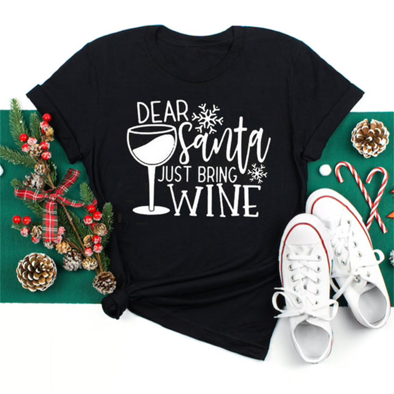 Christmas Wine Glasses Men And Women Couple Red T-shirt