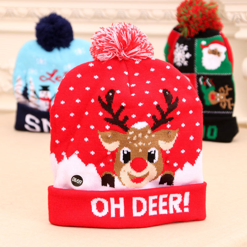 LED Christmas Hat Sweater Knitted Beanie Christmas Light Up