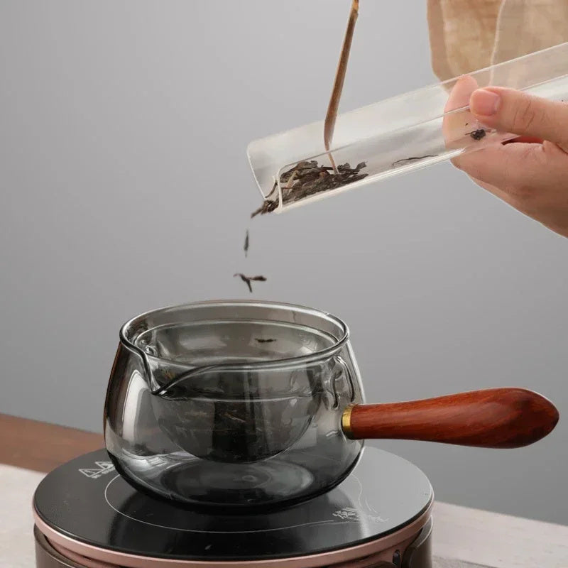 Semi-automatic Rotary Heat-resistant Glass Teapot Lazy Tea Making With Infuser And Wooden Handle