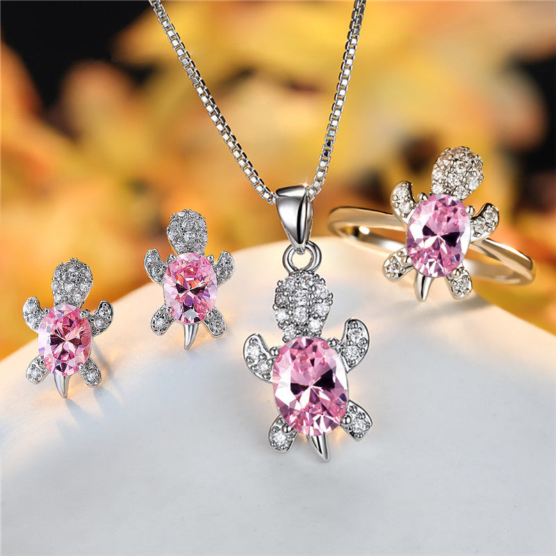 Fashion Oval Zircon Pendant Turtle Shape Necklaces With Rainbow Stone Multicolor Animal Necklace