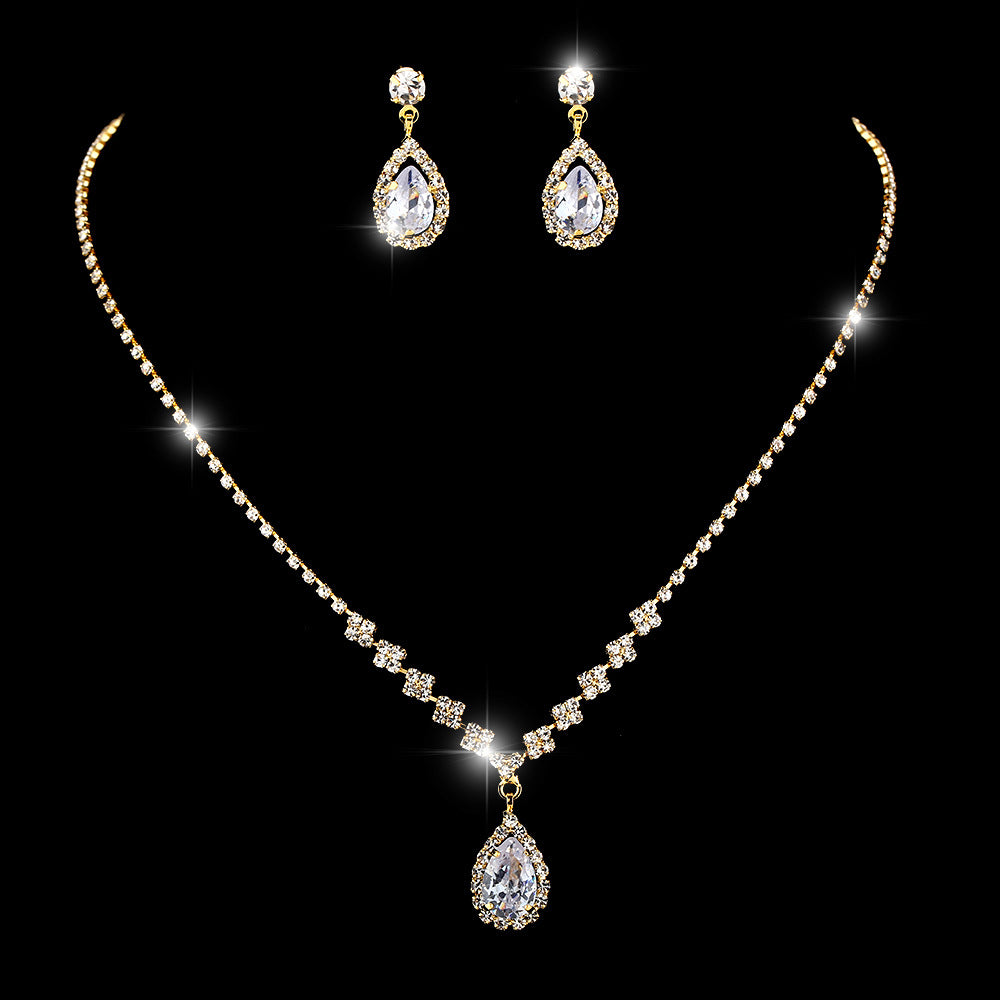 Brilliant Full Zircon Water Drop Necklace Eardrop Jewelry Set