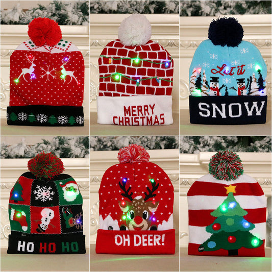 LED Christmas Hat Sweater Knitted Beanie Christmas Light Up