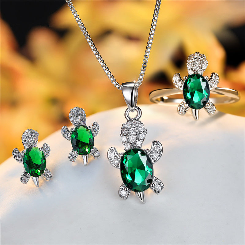 Fashion Oval Zircon Pendant Turtle Shape Necklaces With Rainbow Stone Multicolor Animal Necklace