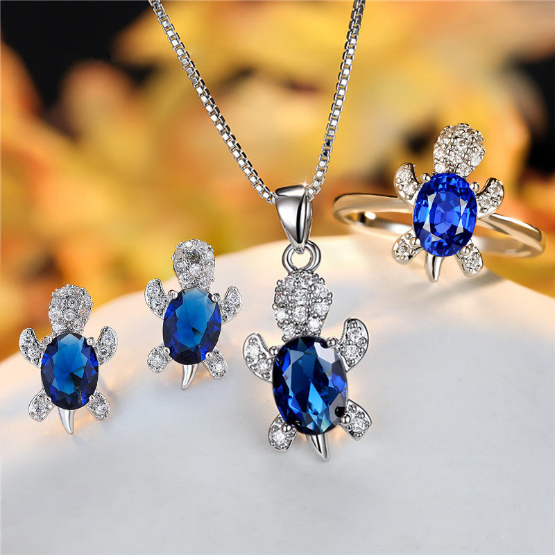 Fashion Oval Zircon Pendant Turtle Shape Necklaces With Rainbow Stone Multicolor Animal Necklace