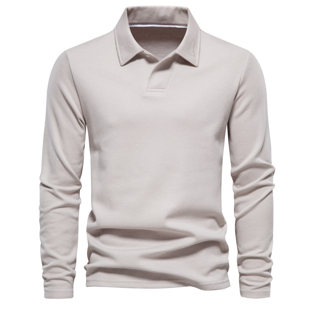 Lapel Long-sleeved Polo Shirt Men's Casual Solid Color Tops Clothing