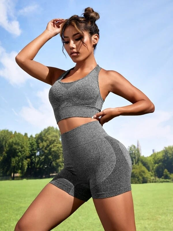 Seamless Yoga Clothes Suit Women's High Waist Belly Contracting