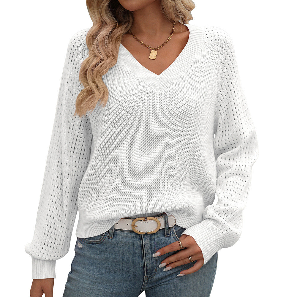 Women's Hollow Out V-neck Long Sleeve  Sweater