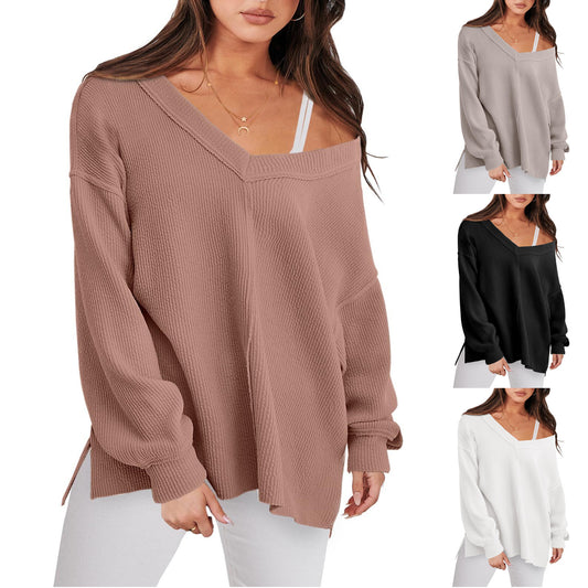 Fashion Lightweight V-neck Sweaters Women Casual Long Sleeve