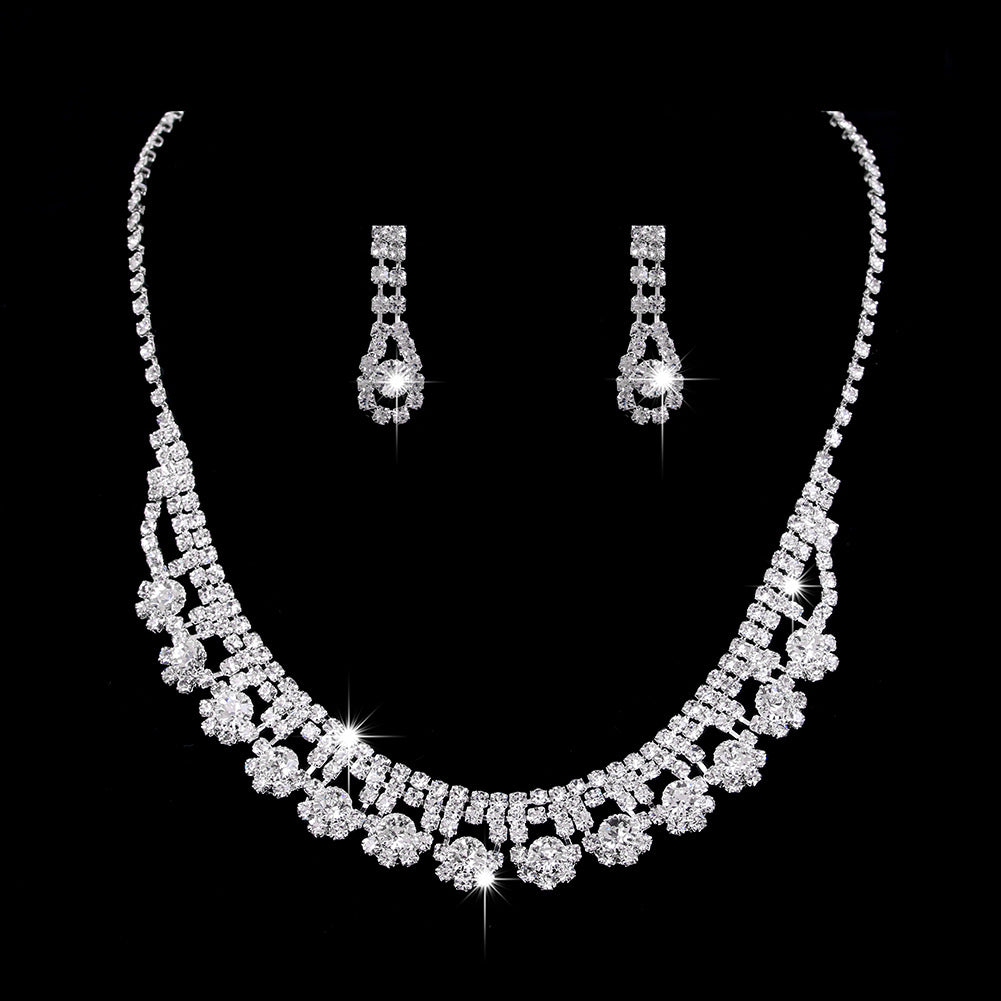 Brilliant Full Zircon Water Drop Necklace Eardrop Jewelry Set