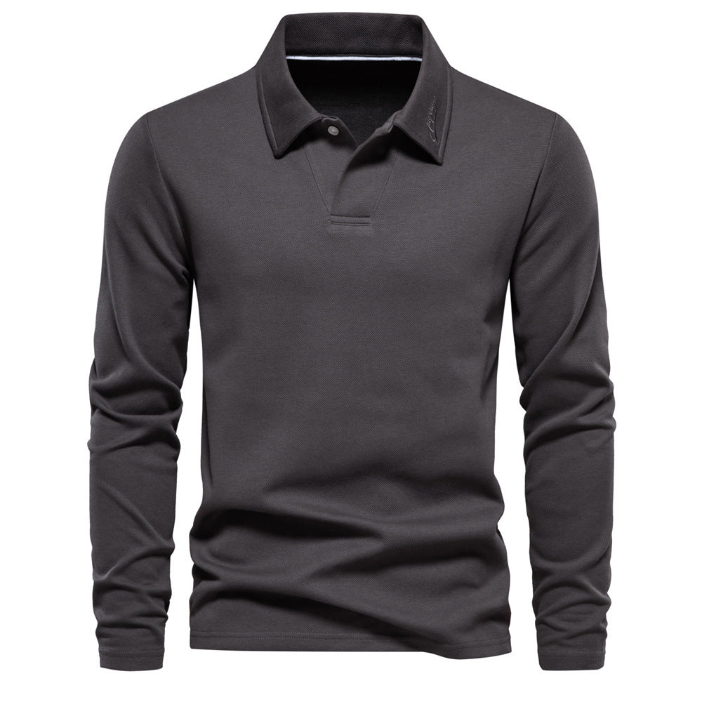 Lapel Long-sleeved Polo Shirt Men's Casual Solid Color Tops Clothing