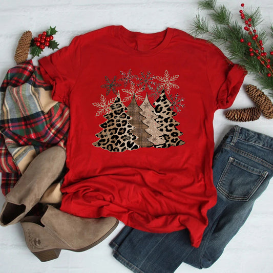 Foreign Trade Christmas Tree T-shirt Men And Women Red
