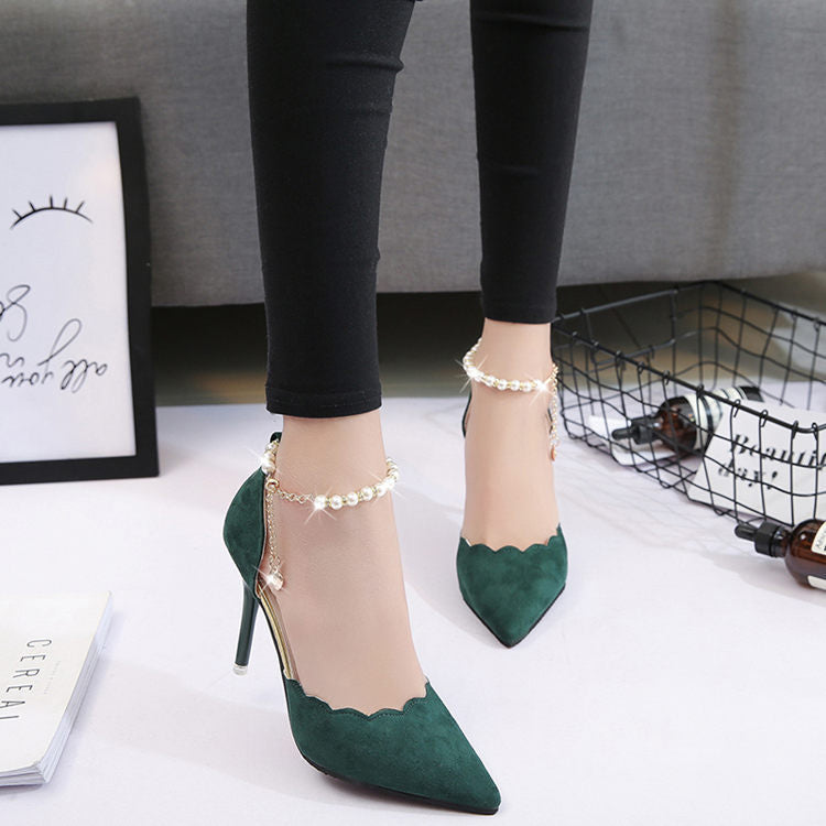 2023 New Type Of High Heels, Sharp, Sharp, Snap Chain And Shallowly Grind Noodles Women's Sandals