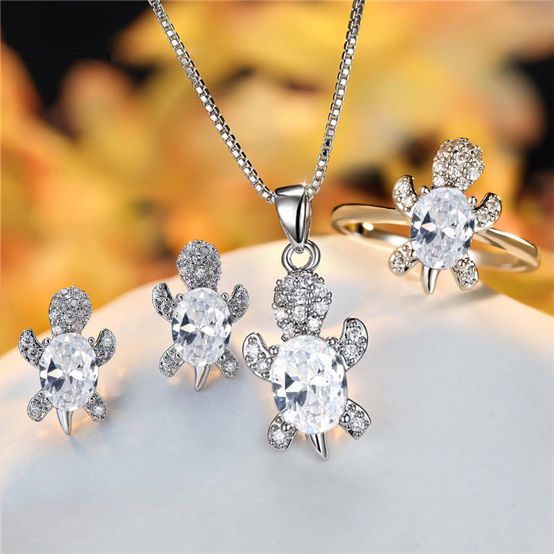 Fashion Oval Zircon Pendant Turtle Shape Necklaces With Rainbow Stone Multicolor Animal Necklace