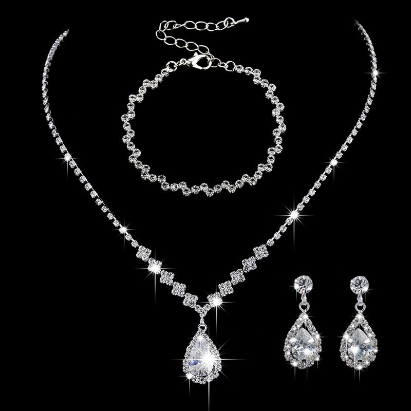 Brilliant Full Zircon Water Drop Necklace Eardrop Jewelry Set