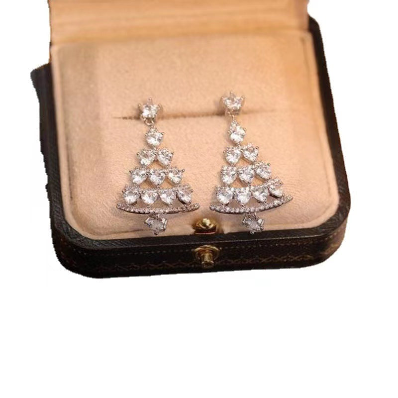 Women's High-quality Silver Needle Christmas Tree Earrings