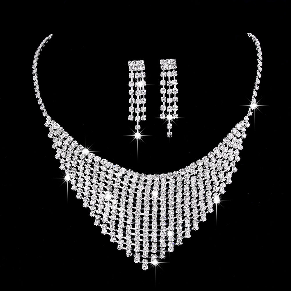 Brilliant Full Zircon Water Drop Necklace Eardrop Jewelry Set