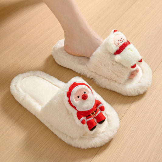 Christmas Shoes Ins Santa Claus Open-toe Cotton Slippers Winter Home Indoor