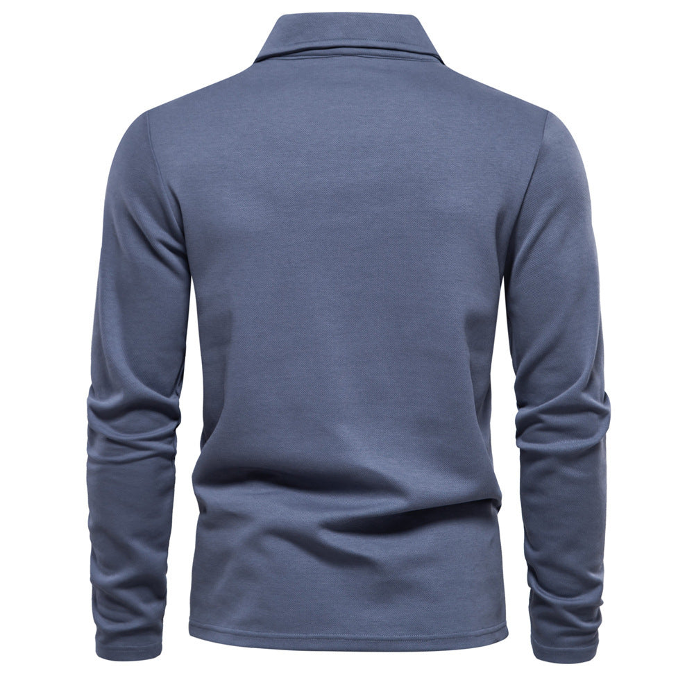 Lapel Long-sleeved Polo Shirt Men's Casual Solid Color Tops Clothing