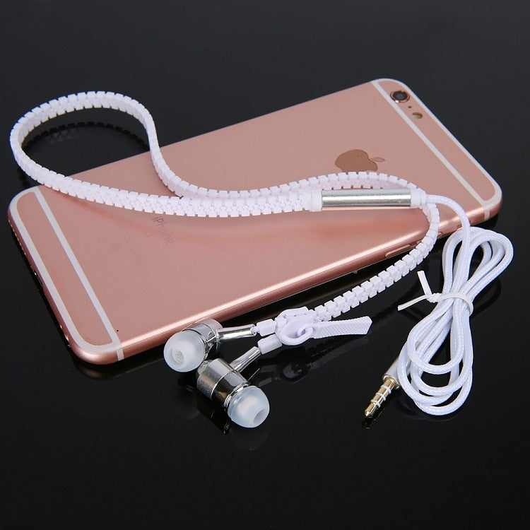 zipper earphone 3.5mm audio jack in-ear earphones with microphone