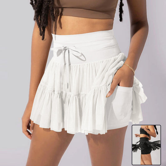 High Waist Dress Lace-up Sports Skirt With Anti-exposure Safety Pants