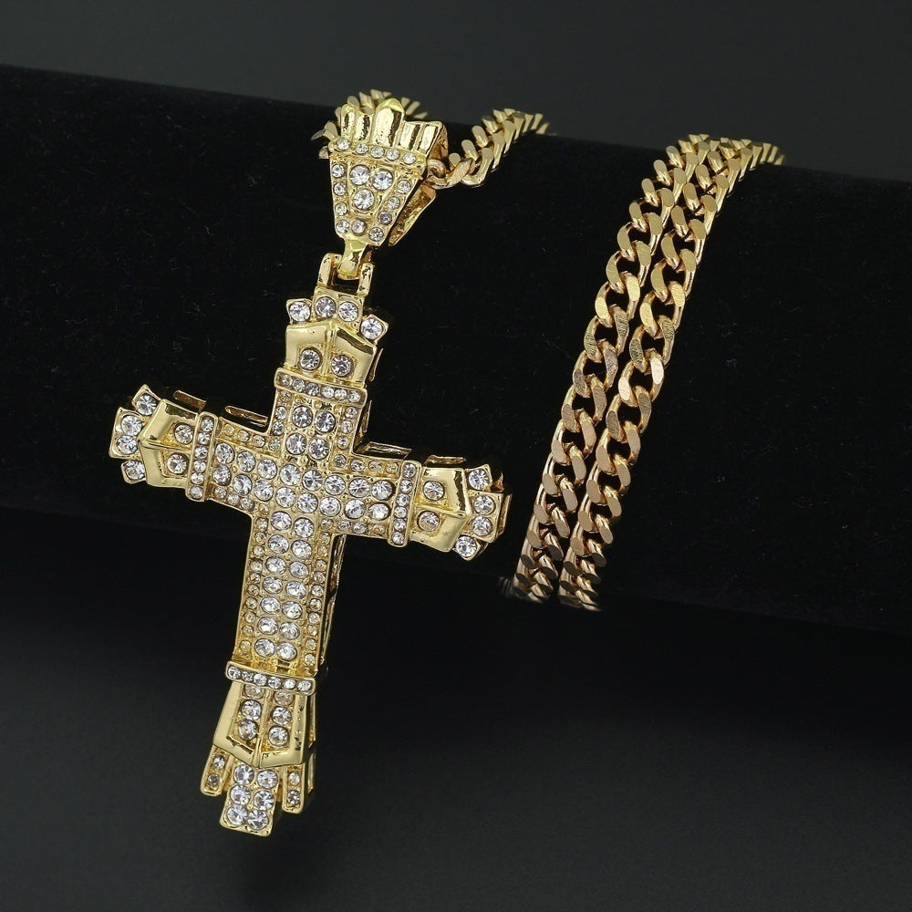 Hip Hop Cross Jeweled Pendant Men's Necklace