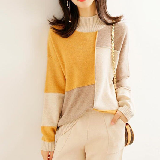 Contrast Color Idle Style Loose Pullover