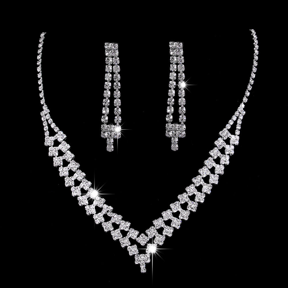 Brilliant Full Zircon Water Drop Necklace Eardrop Jewelry Set