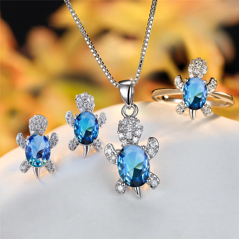 Fashion Oval Zircon Pendant Turtle Shape Necklaces With Rainbow Stone Multicolor Animal Necklace