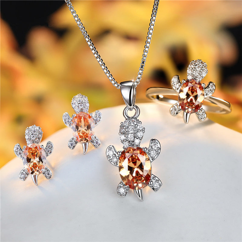 Fashion Oval Zircon Pendant Turtle Shape Necklaces With Rainbow Stone Multicolor Animal Necklace