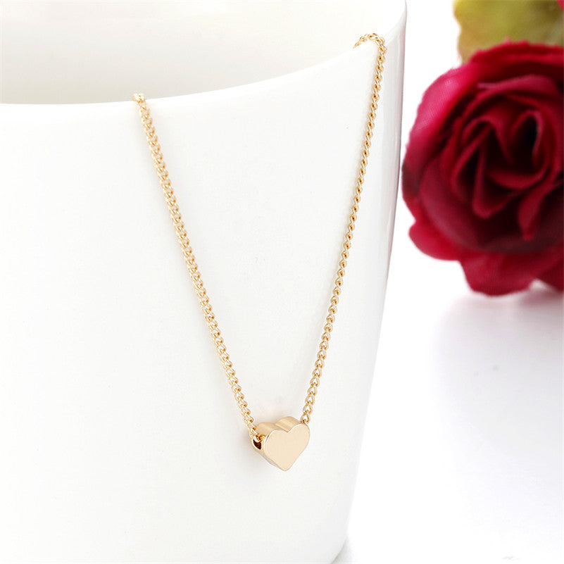 Simple Fashion Gold Color Double-sided Love Pendant Necklaces Clavicle Chains Necklace