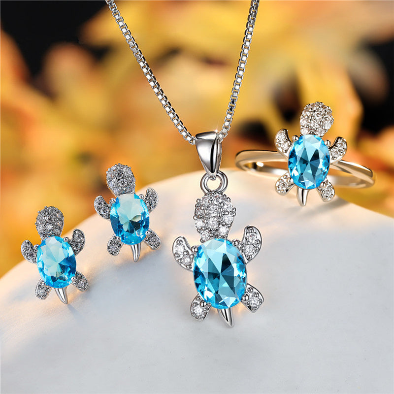 Fashion Oval Zircon Pendant Turtle Shape Necklaces With Rainbow Stone Multicolor Animal Necklace