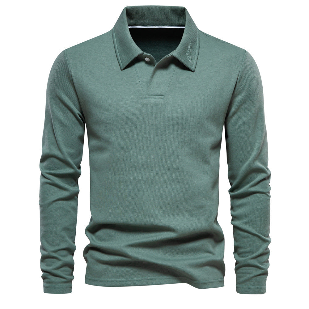 Lapel Long-sleeved Polo Shirt Men's Casual Solid Color Tops Clothing