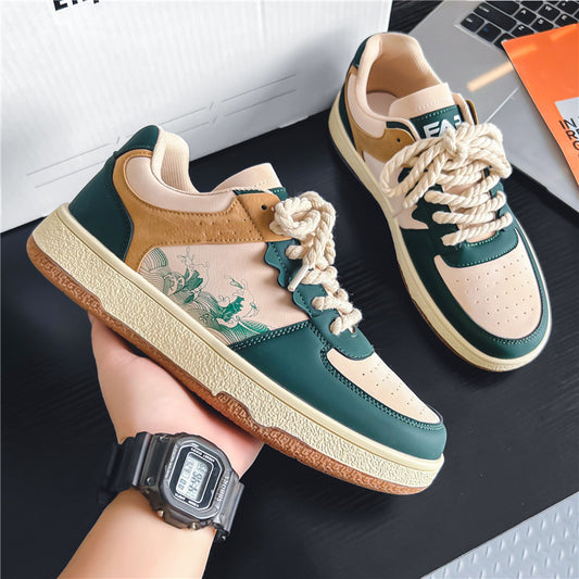 Lace-up Casual Shoes Men Soft Thick Sole Fashion Comfortable Breathable Flats Sneakers