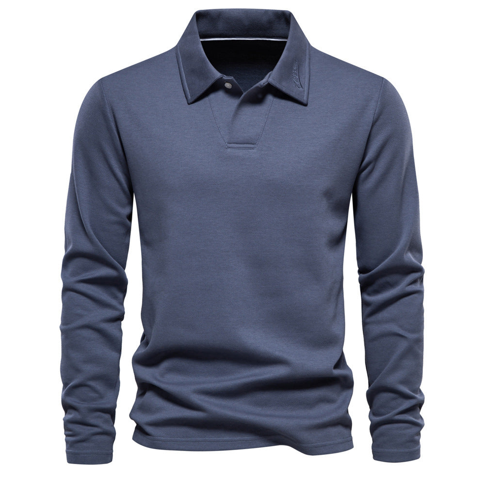 Lapel Long-sleeved Polo Shirt Men's Casual Solid Color Tops Clothing